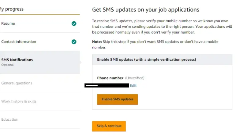 2025 में Amazon में जॉब कैसे पाए - पूरी जानकारी 8 आपको SMS Notification के ऑप्शन पर आकर Enable SMS Update को चालू करना होगा